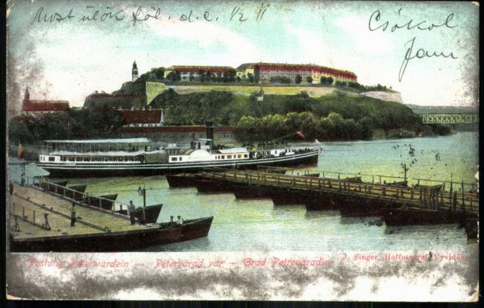 A Paddle Steamer Crowded With Passengers by the Pontoon Bridge, Petrovaradin, Novi Sad, 1905.