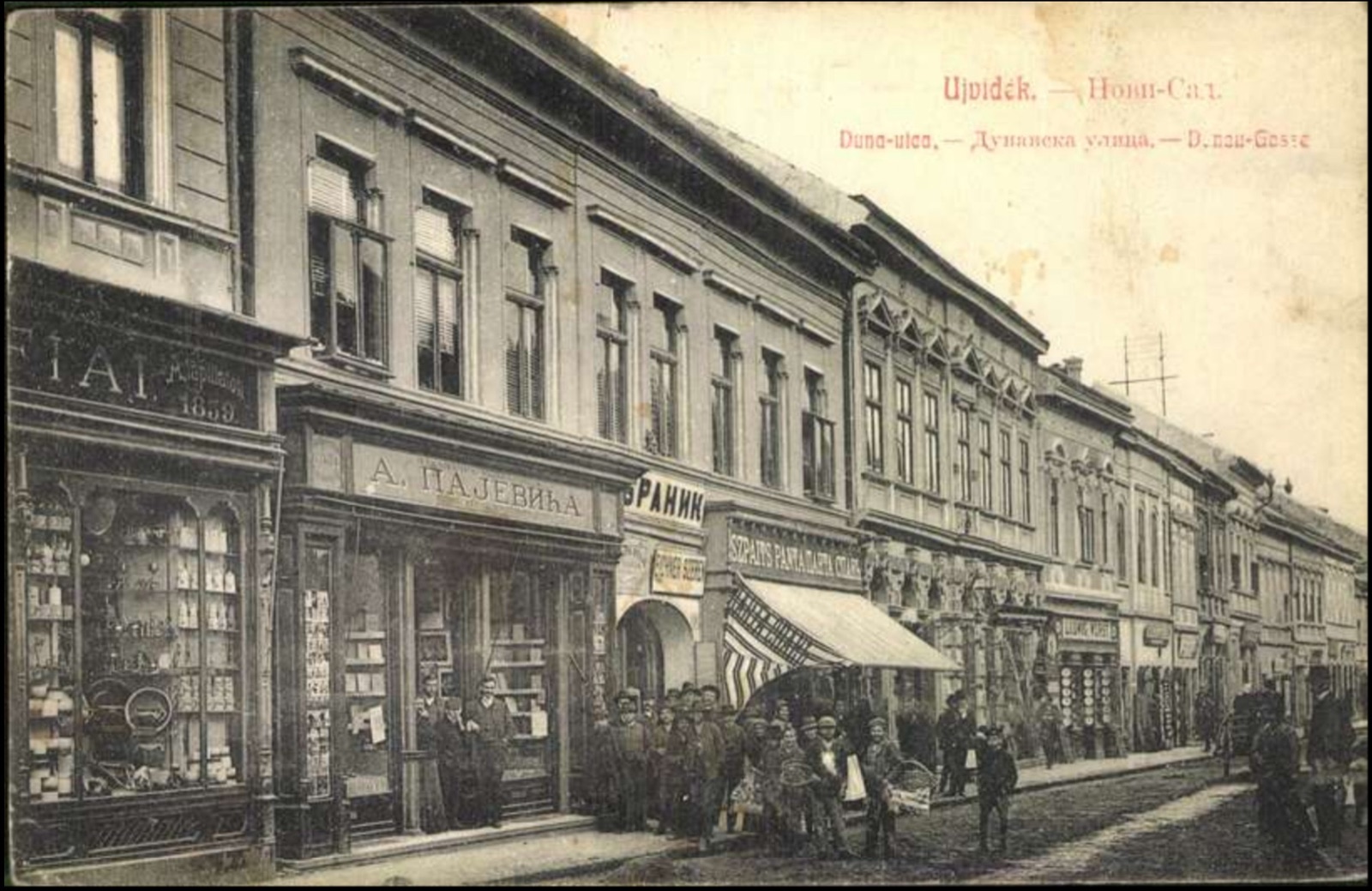 Danube Street, with a Crowd Outside the Branik Office, Dunavska Street, Novi Sad, by December 1908