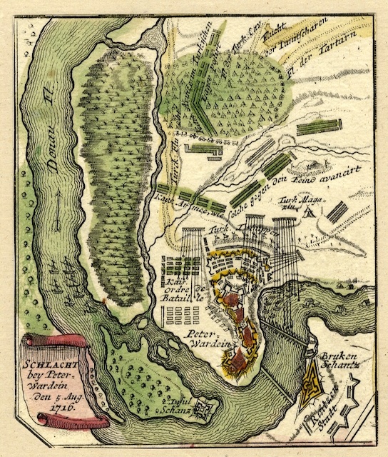 The Battle at Peterwardein, 5 August 1716, by Johann Baptist Homann, Vezirac, Petrovaradin, 1717