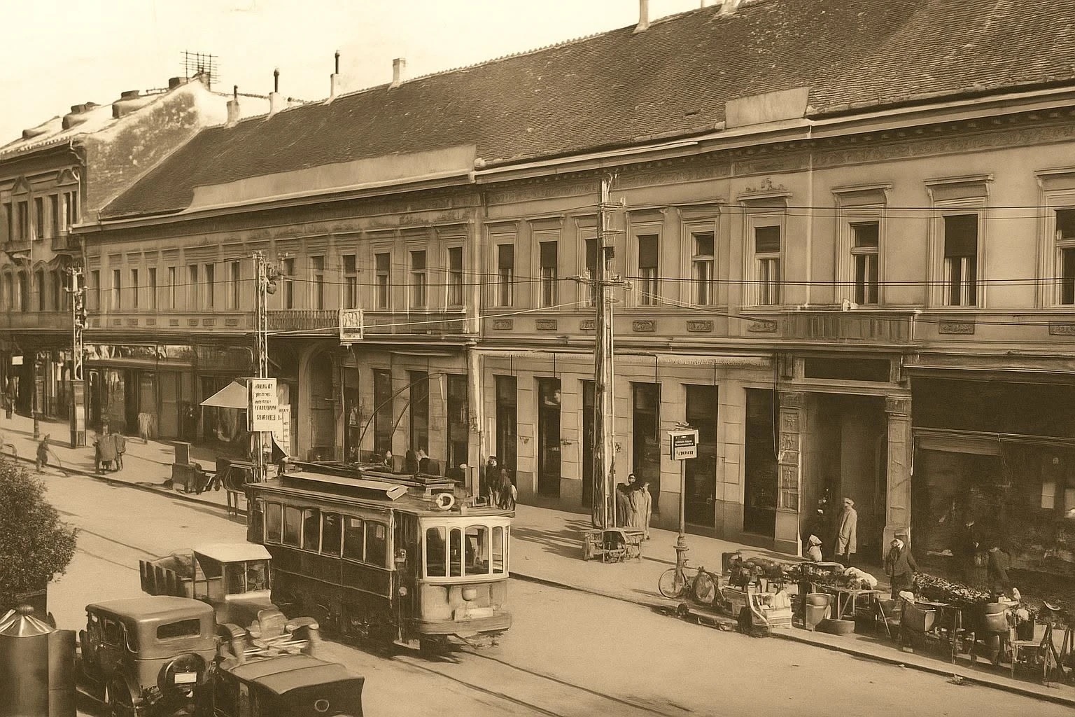 A tram among the market stalls, Novi Sad, 1925-1941