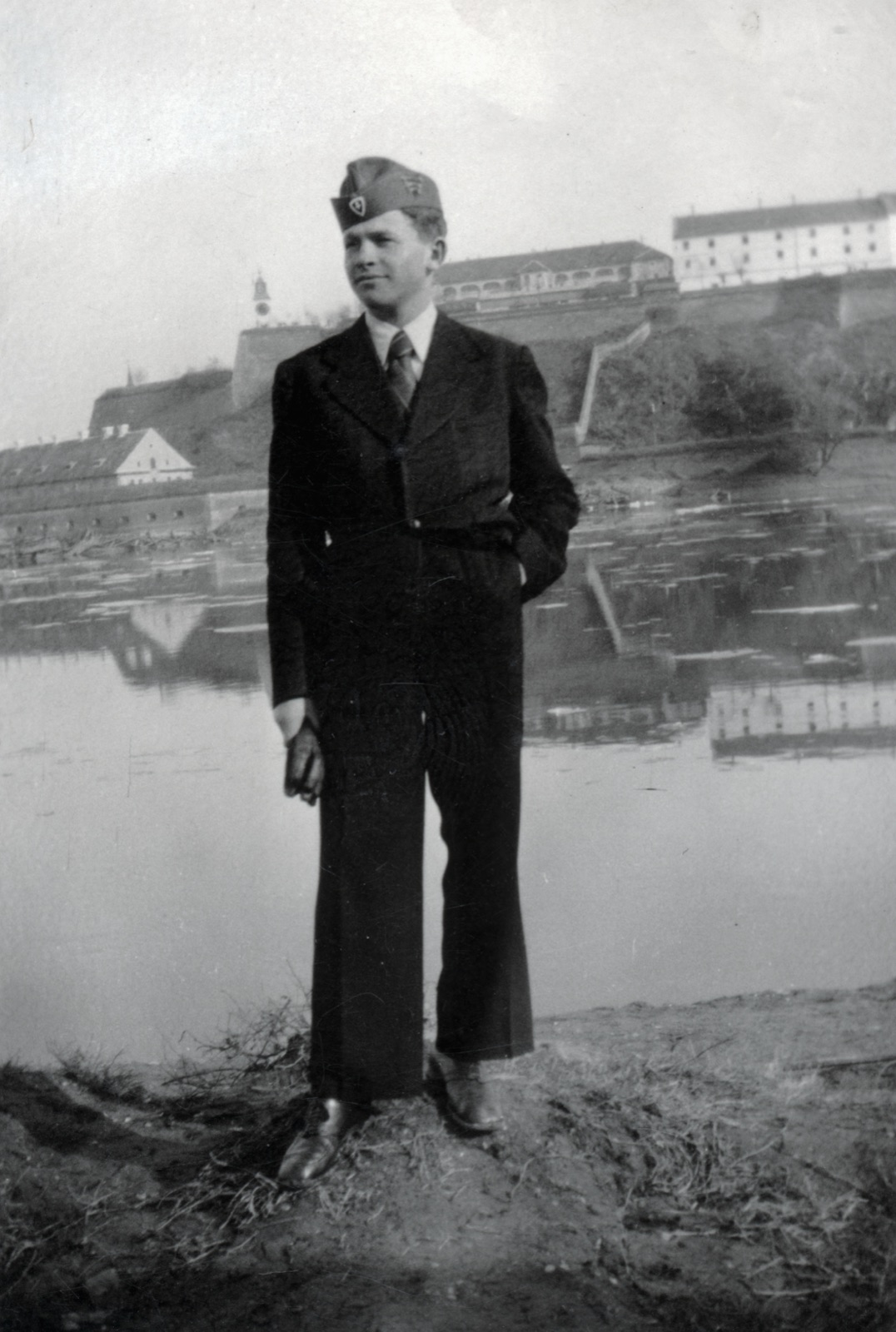 A Young Man by the Danube, Petrovaradin Fortress Behind, 1943, Danube Quay, Novi Sad