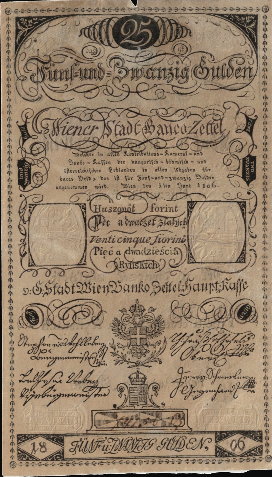 Twenty-five-gulden note of the Vienna City Bank, 1806, Novi Sad