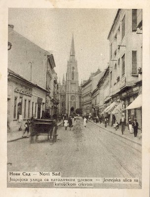 A covered wagon in the street, Jewish Street, Novi Sad, 1920s