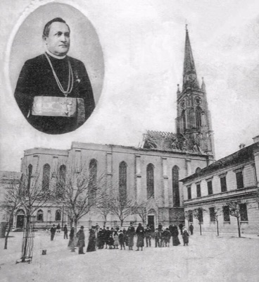 The Name of Mary church roofless, with a bishop's portrait, Novi Sad, 1892-1895