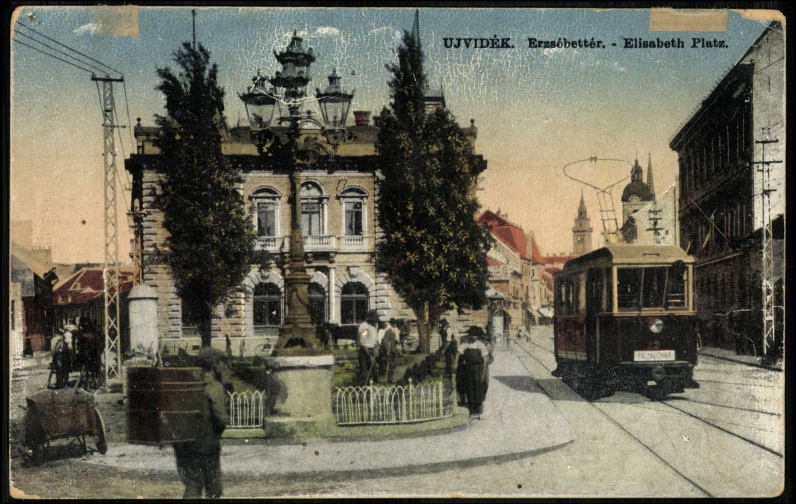 Elizabeth Square, the ornate lamp and a tram, Elisabeth Square, Novi Sad, 1896–1918