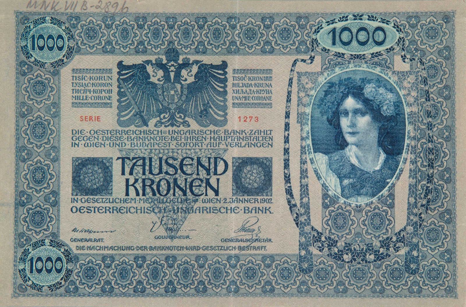 Thousand-kronen note of the Austro-Hungarian Bank, 1902, Novi Sad