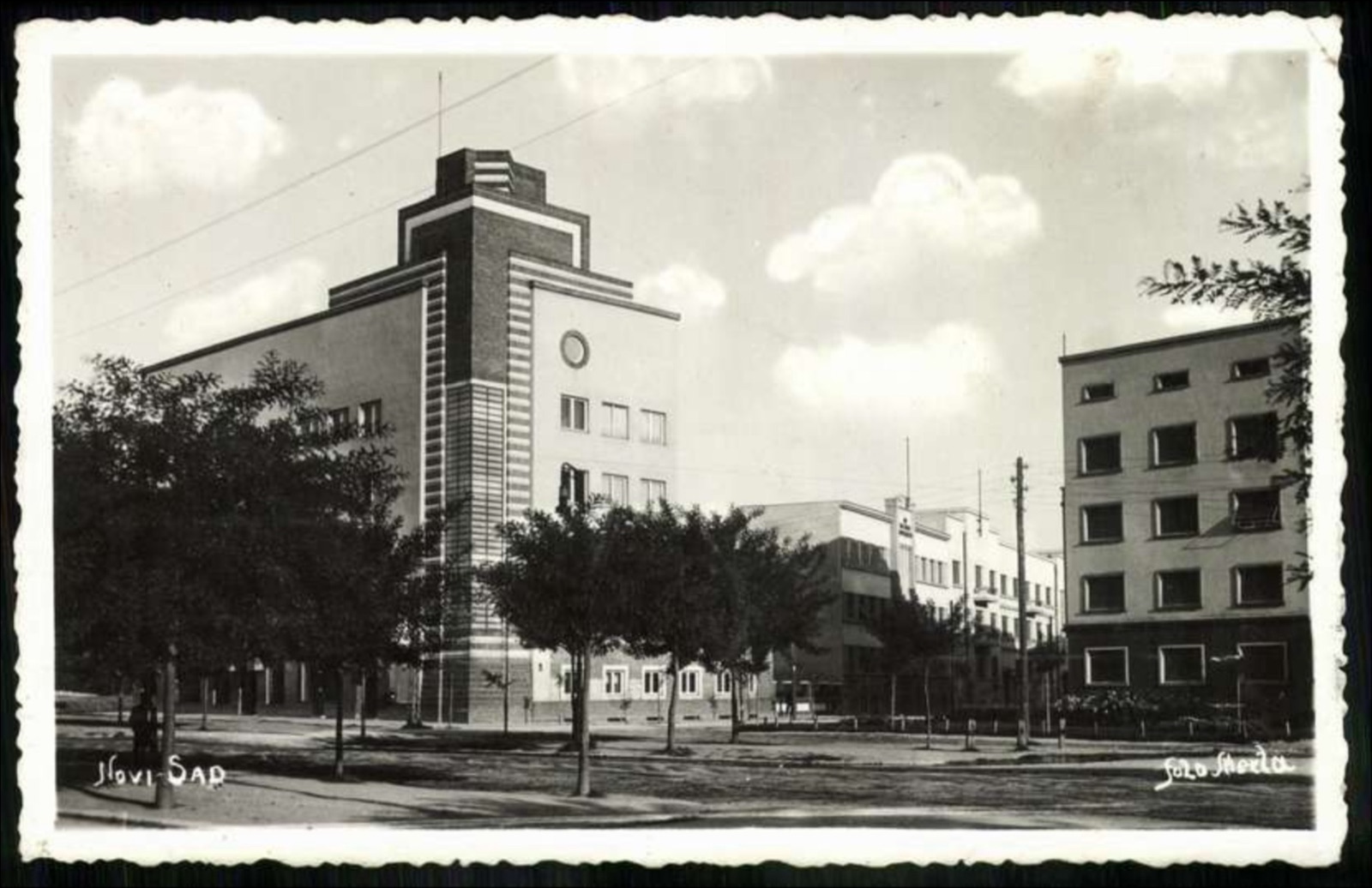 Modernist Tower Building With Trees Along the Street, 1937, Workers' Home, Novi Sad