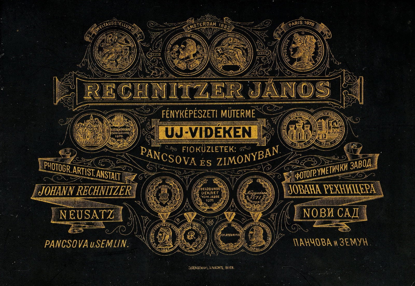 A Later Studio Card Back for Rechnitzer János, Novi Sad, after 1883