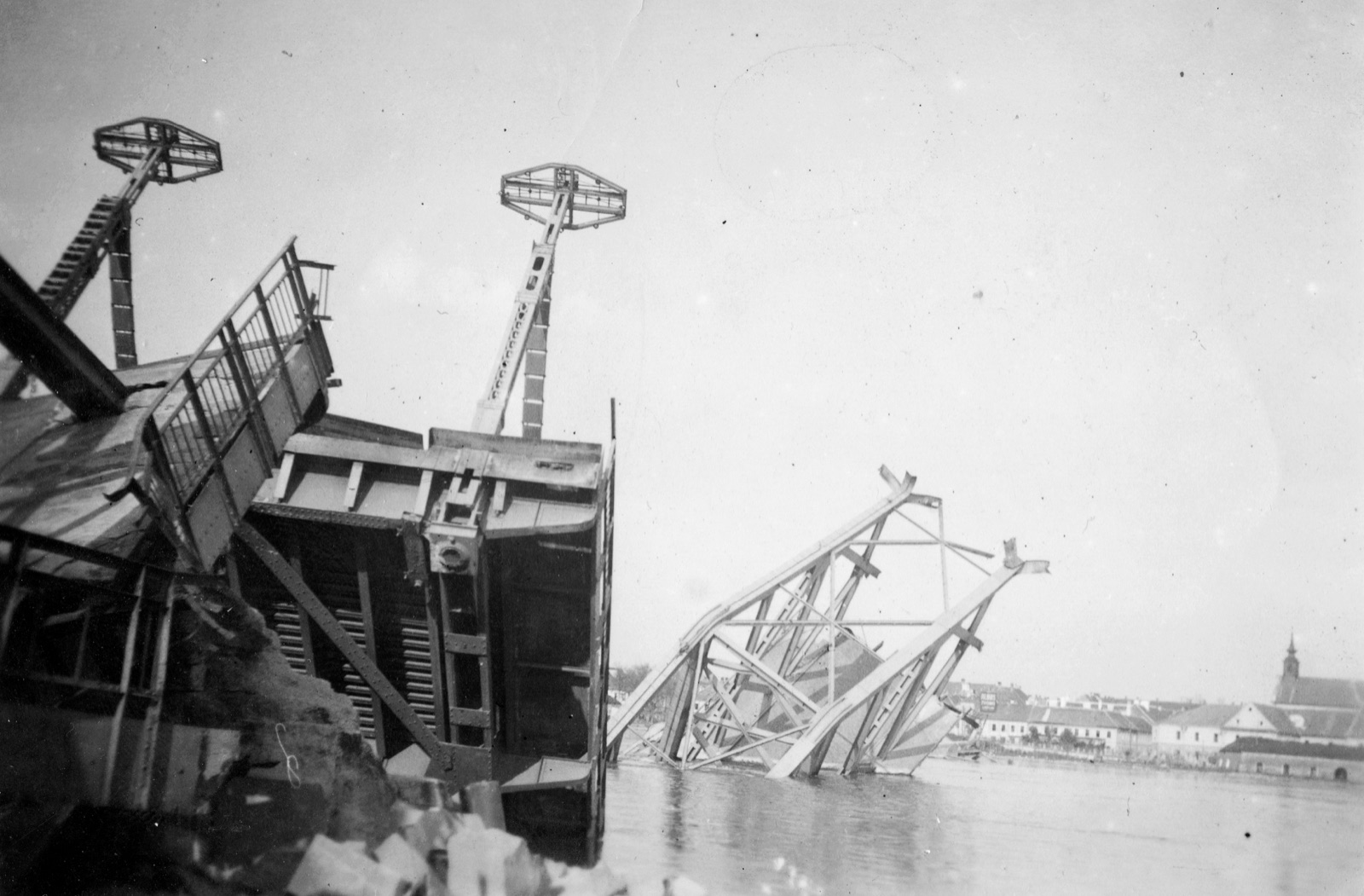 The Wrecked Bridge Reaching Toward Petrovaradin, 1942, Prince Tomislav Bridge, Novi Sad