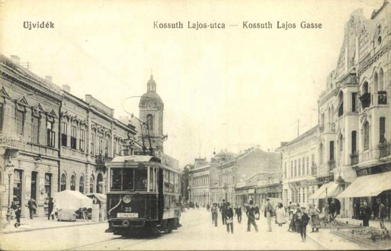 Kossuth Lajos Street with tram number 30, Kralja Aleksandra Street, Novi Sad, 1896–1918