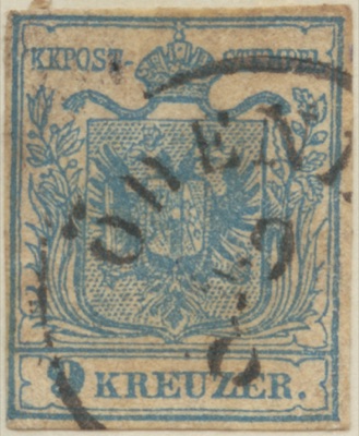 Nine-kreuzer stamp of the Austrian Empire, 1850, Novi Sad