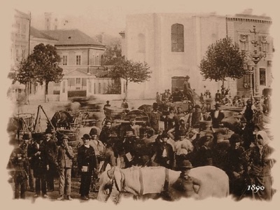 The market on the square before the old church, Liberty Square, Novi Sad, about 1880–1900