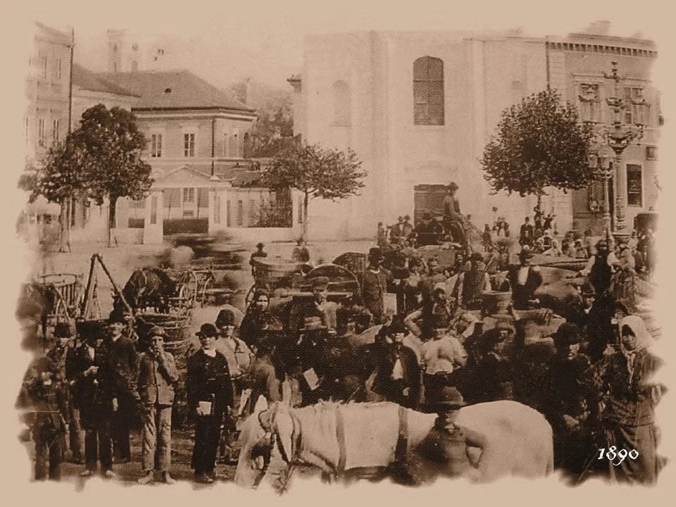 The market on the square before the old church, Liberty Square, Novi Sad, about 1880–1900