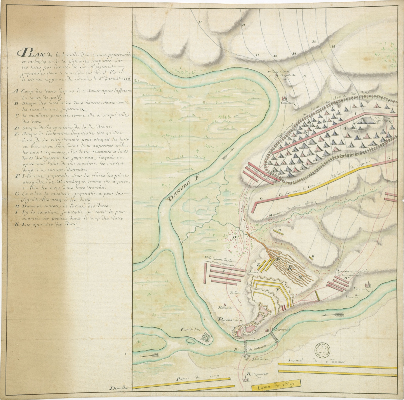 Manuscript plan of the 1716 battle showing Petrovaradin and Ratzenstadt, Petrovaradin Fortress