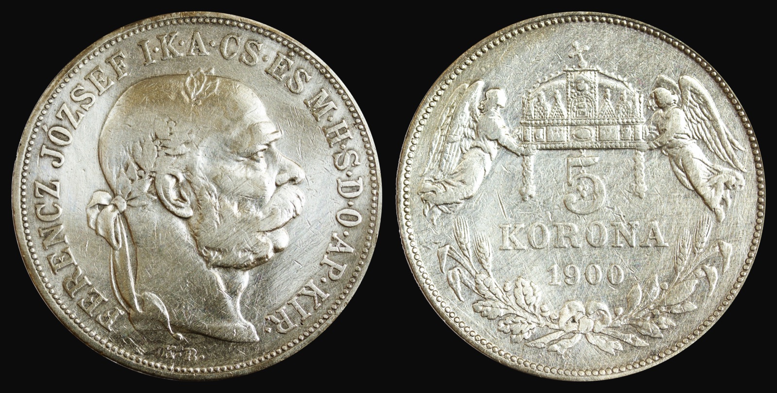 Five-korona silver coin of the Kingdom of Hungary, 1900, Novi Sad