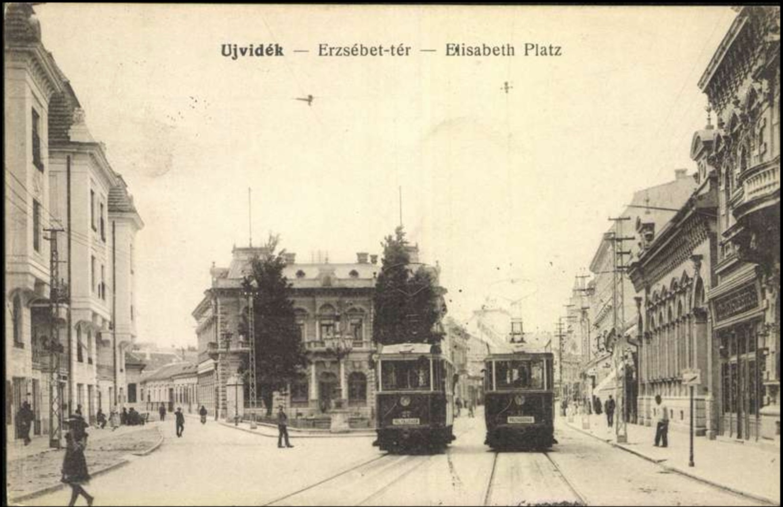 Elizabeth Square, Two Trams Head-on Down the Tracks, 1916, Elisabeth Square, Novi Sad