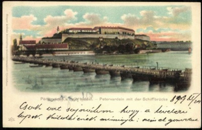 Petrovaradin Fortress, with the pontoon and railway bridges, Novi Sad, by November 1899