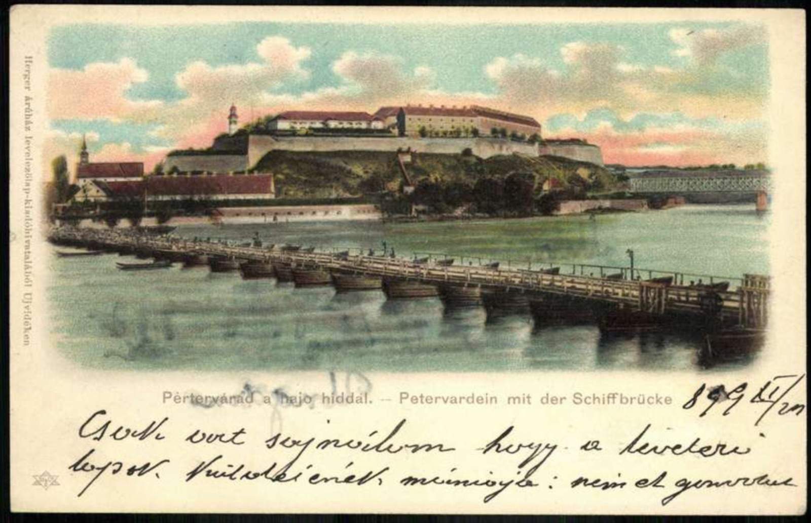 Petrovaradin Fortress, with the pontoon and railway bridges, Novi Sad, by November 1899
