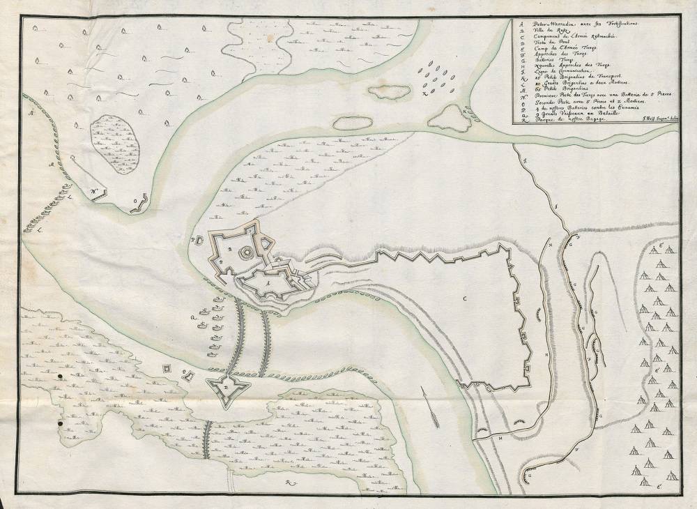 Siege Map of Petrovaradin, Ottoman Trenches and Artillery Batteries, Vezirac, 1688–1918