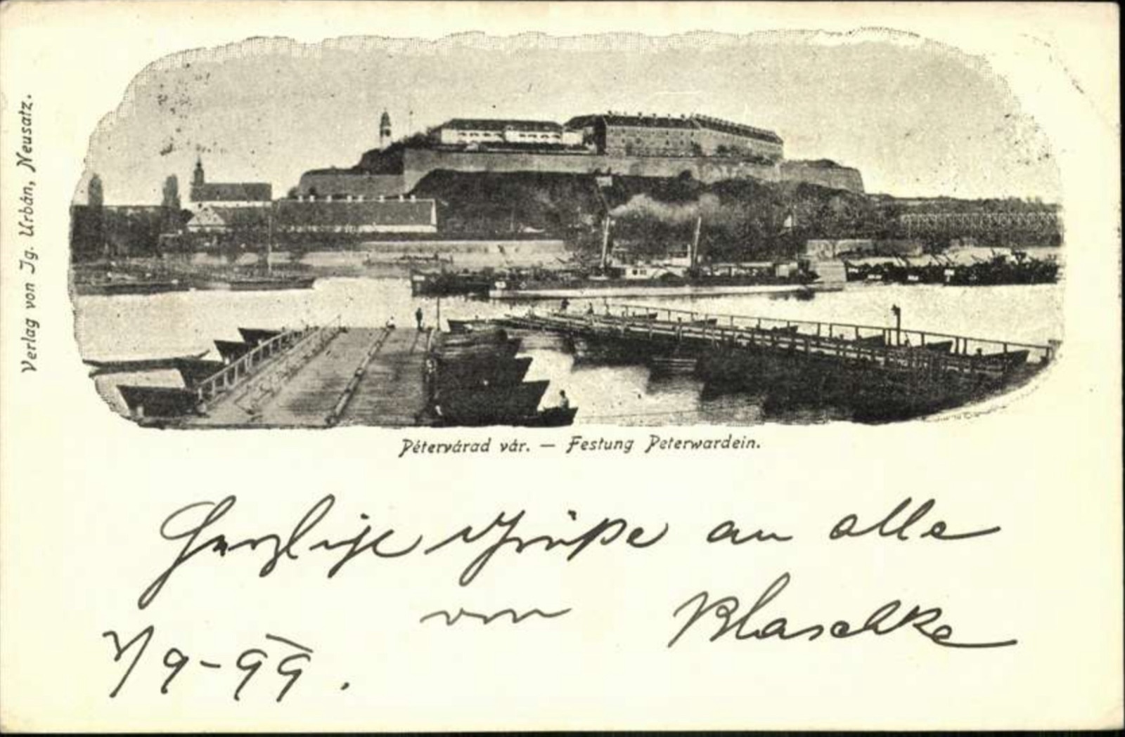 Crossing the Pontoon Bridge to Petrovaradin, Smoke Rising Beyond, Novi Sad, by September 1899