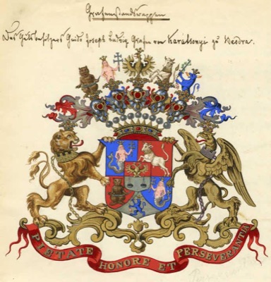 The Karátsonyi comital arms, The Marczibányi-Karácsonyi Palace, Sremska Kamenica, nineteenth century