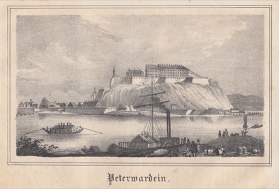 The fortress with a paddle steamer, Petrovaradin Fortress, mid-nineteenth century