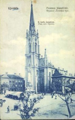 Looking Up the Roman Catholic Church Spire Past a Market Stall, Name of Mary Church, Novi Sad, by March 1907