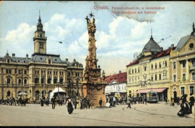Franz Joseph Square in Colour, a Tram by the Town Hall, Liberty Square, Novi Sad, 1914