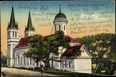 A Hand-Tinted View of Our Lady of the Snows, near Petrovaradin, 1918, Church of Our Lady of the Snows