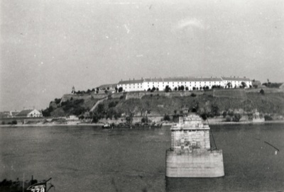 A Bridge Pier in the Danube, Petrovaradin Behind, 1942, Franz Josef Bridge, Novi Sad