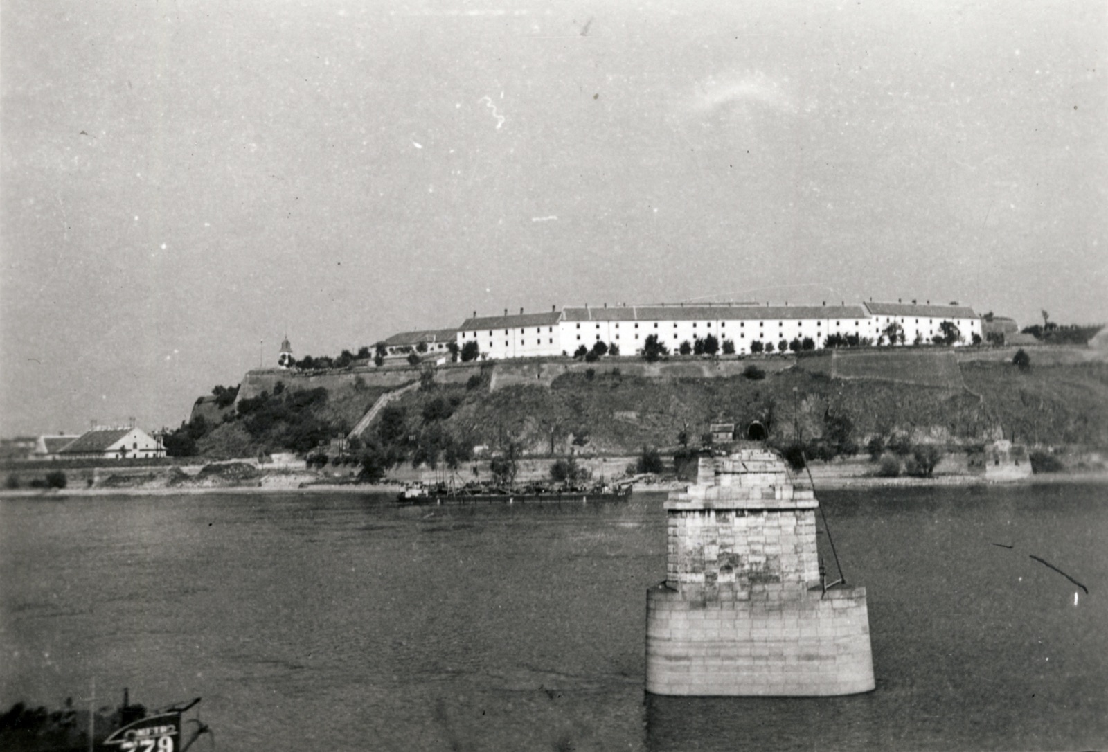 A Bridge Pier in the Danube, Petrovaradin Behind, 1942, Franz Josef Bridge, Novi Sad