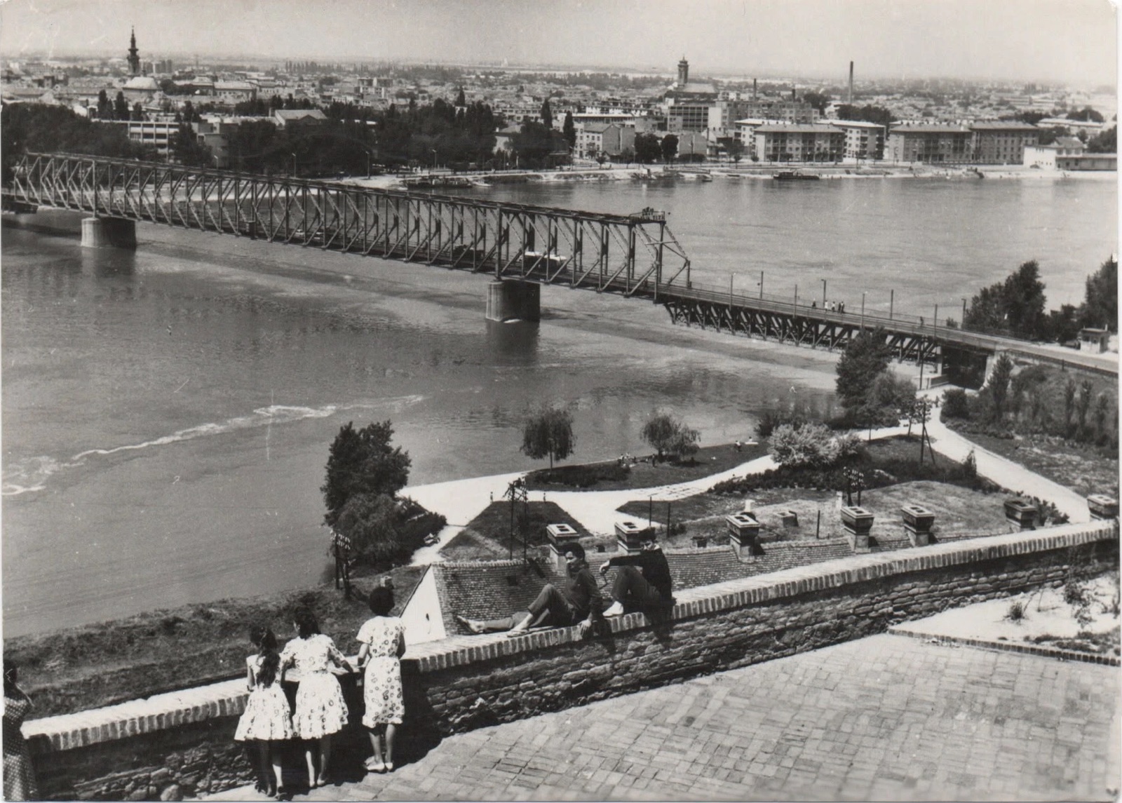 Blick von der Festung auf die Marschall-Tito-Brücke, Neusatz, 1965