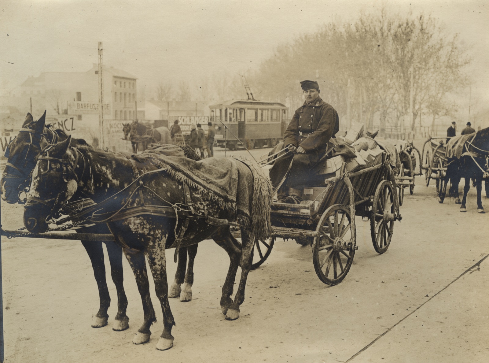 Аустријска снабдевачка кола у улицама Новог Сада, Нови Сад, 1914