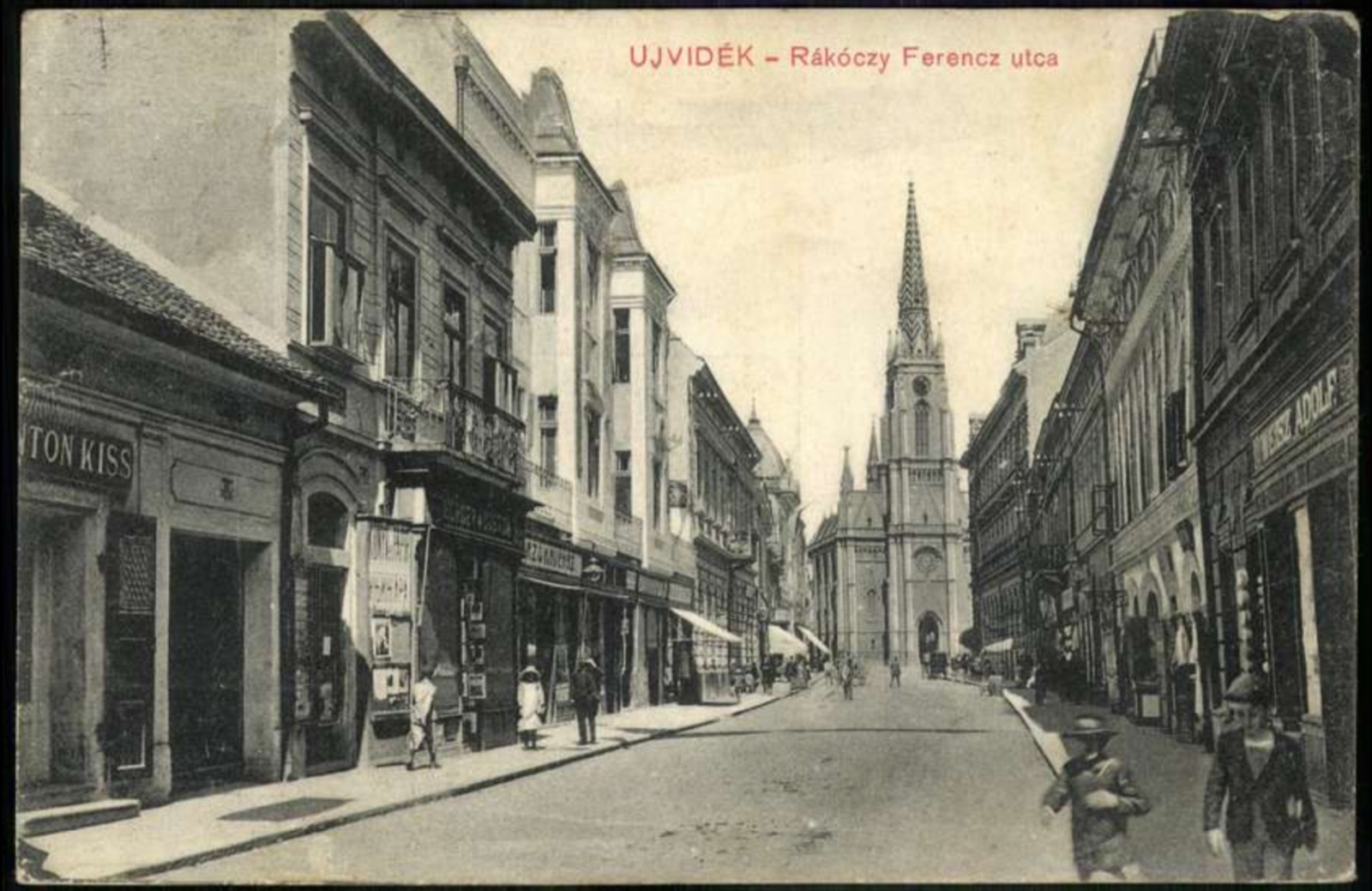 Rákóczi-Ferenc-Straße, in Richtung der römisch-katholischen Kirche, Rákóczi Ferenc-Strasse, Neusatz, bis Mai 1914