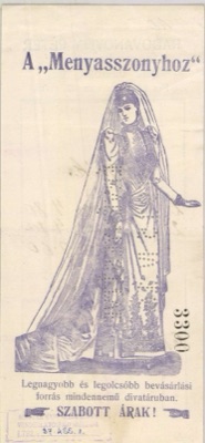 Radovanovity Peter Fashion House Bridal Illustration, Novi Sad, Kossuth Lajos utca 42, Ujvidek (per this firm's other billheads in the same box; not printed on this leaf itself), 1914–1915
