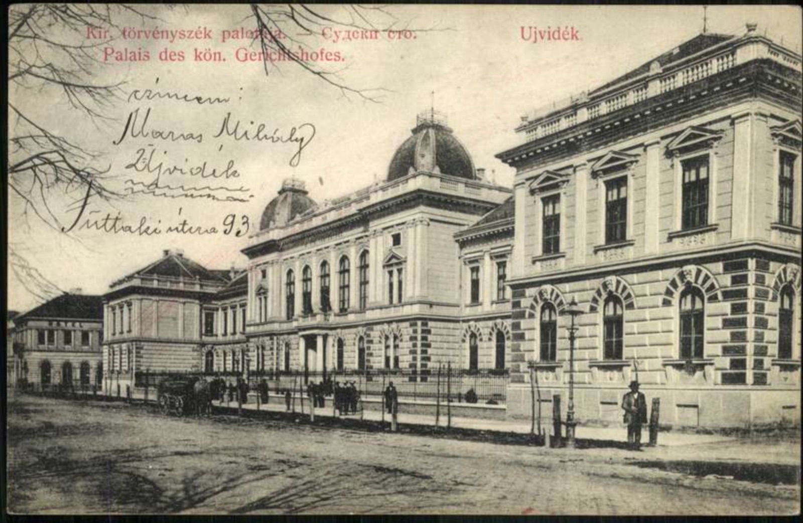 Der Justizpalast, ein Pferdefuhrwerk auf der Gasse, Justizpalais, Neusatz, 1919–1941