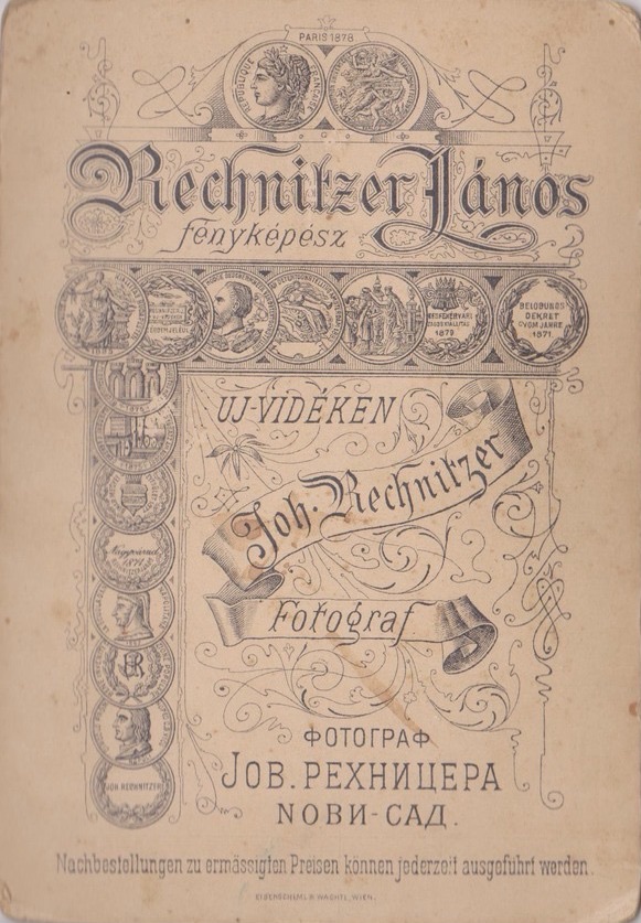 Rechnitzer's studio card, with its medals, Novi Sad, after 1879