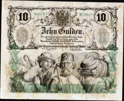 Ten-gulden note of the National Bank, Vienna, 1863, Novi Sad