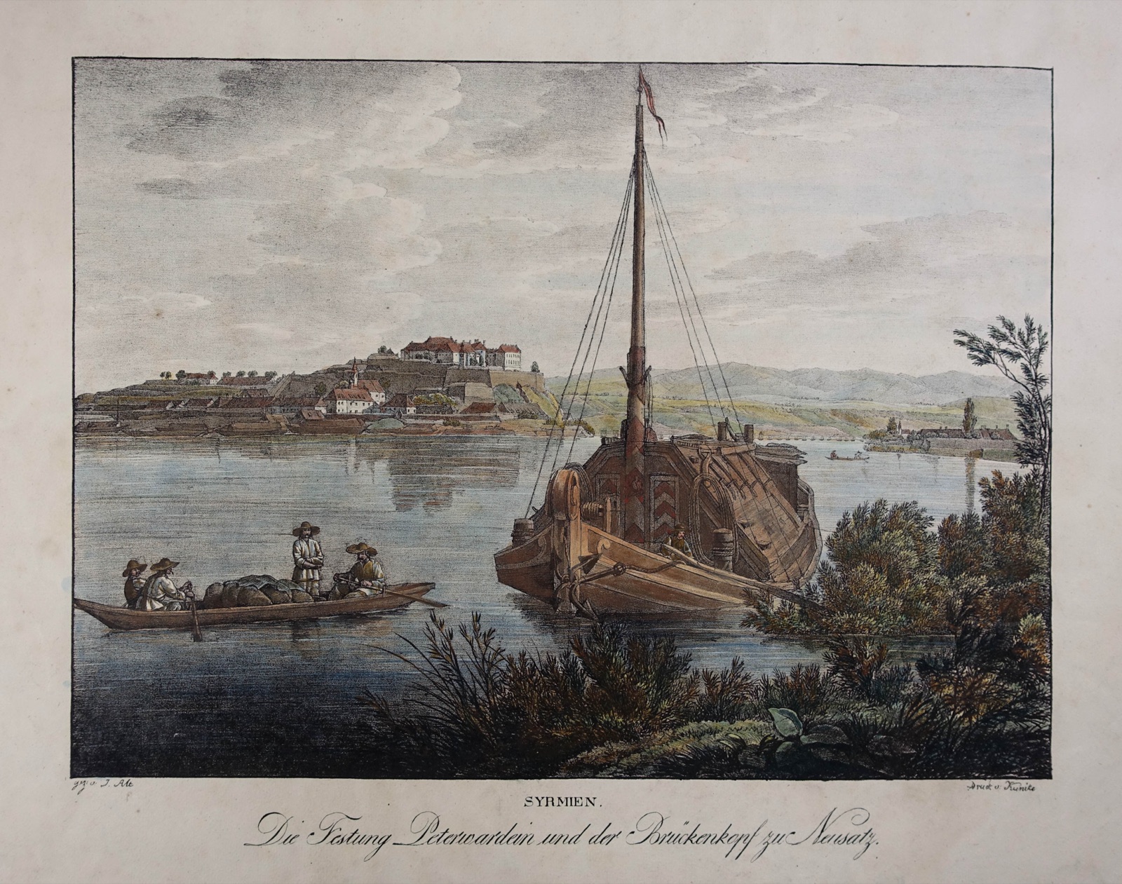 Die Festung Peterwardein und der Brückenkopf zu Neusatz, von Jakob Alt, koloriert, 1826