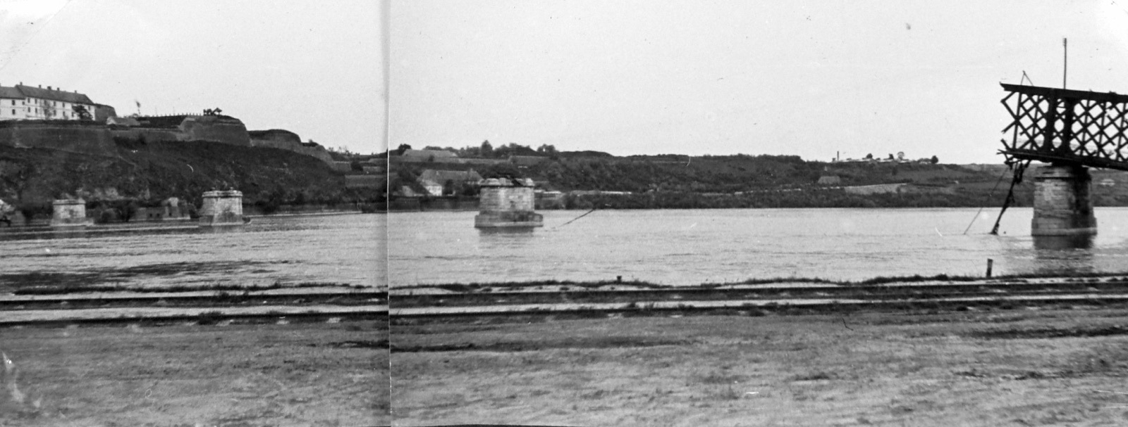 Piers of the Destroyed Railway Bridge, Petrovaradin Fortress, 1942
