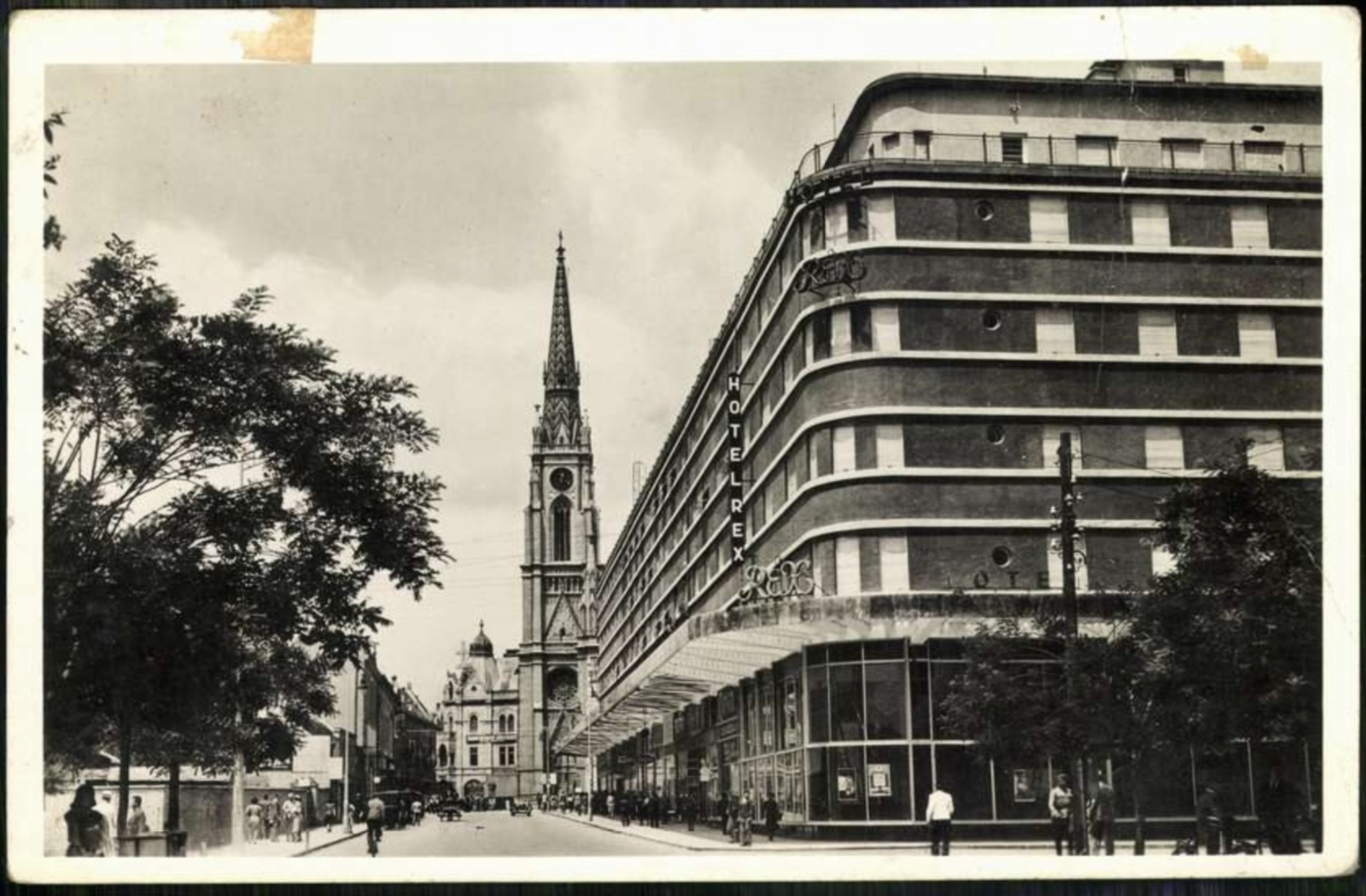 The Roman Catholic Church and the Rex Hotel, Motorcars Below, 1943, The Tanurdžić Palace, Novi Sad