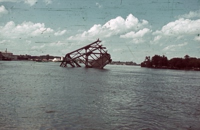 The Wrecked Bridge Rising From the River, 1941, Prince Tomislav Bridge, Novi Sad
