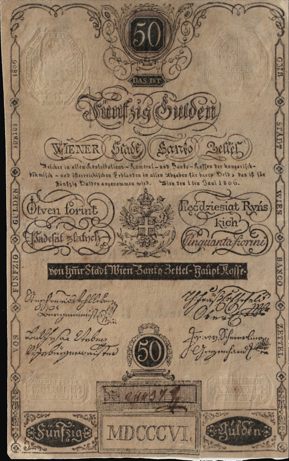 Fifty-gulden note of the Vienna City Bank, 1806, Novi Sad