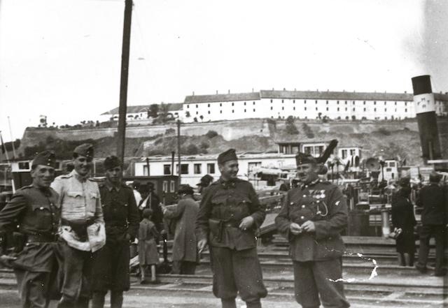 Hungarian soldiers on the Danube quay below Petrovaradin fortress, 1941
