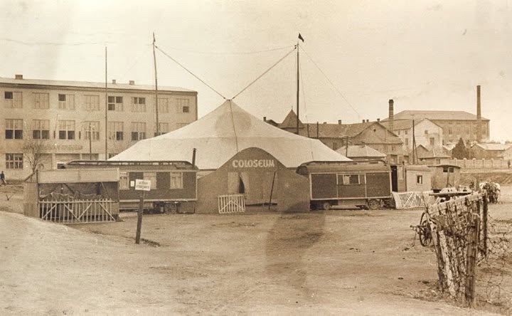 The Coloseum circus pitched by the silk mill, Silk Spinning Mill, Novi Sad, 1965