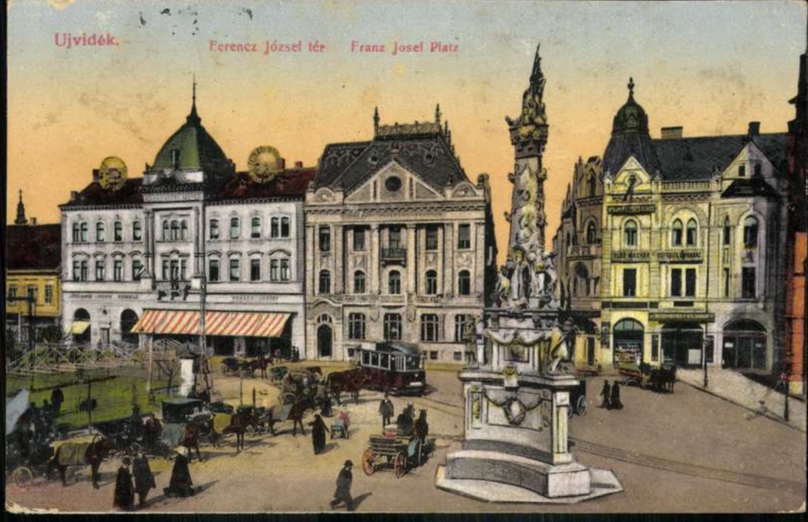 Franz Joseph Square, nuns passing the Holy Trinity column, Novi Sad, 1896–1918