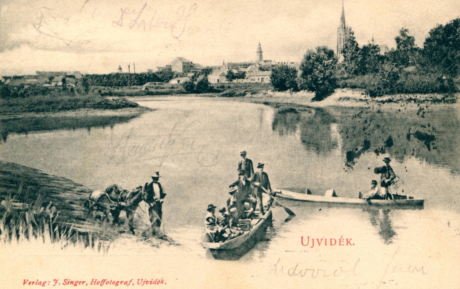 Boats and a watering horse, Danube Park, Novi Sad, before 1918