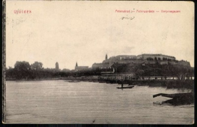 Petrovaradin Fortress and the Crowded Pontoon Bridge, a Rowboat Below, Novi Sad, by December 1908