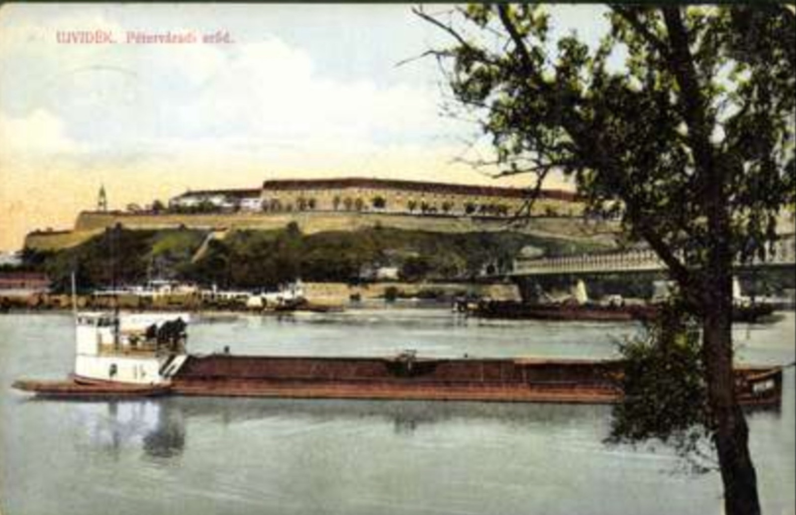 Petrovaradin Fortress, a Cargo Barge Beneath the Bridge, Novi Sad, by May 1914