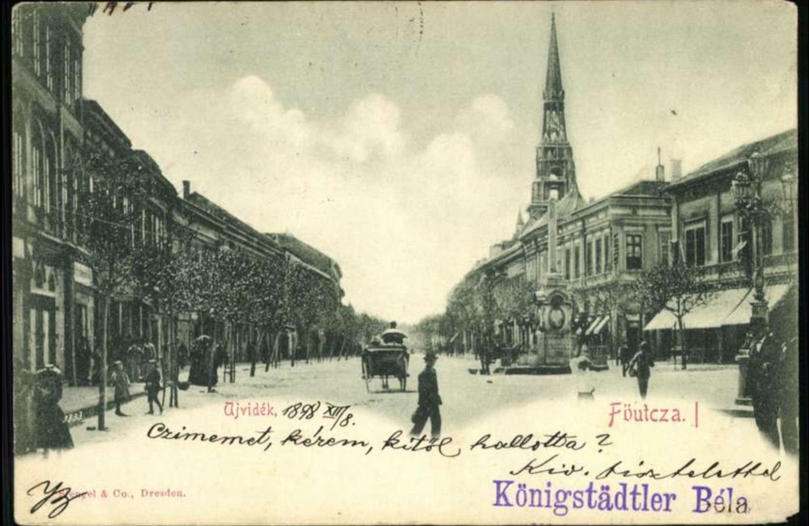 Winter View Down Main Street Toward the Church, 1898, Zmaj Jovina Street, Novi Sad